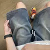 Shorts Jeans com Estampa de Céu Estrelado para Homens, Estilo Fino de Verão, Marca Americana de Moda High Street, Shorts Soltos de Perna Larga Reta de Comprimento Médio, Calças de Cinco Pontos