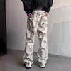 Pantalones vaqueros teñidos con pintura vieja de estilo americano, pantalones encerados, diseño de nicho de hip-hop callejero, pantalones rectos sueltos, una generación de cabello