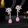 Pendientes de lujo ligeros con aguja de plata s925, venta al por mayor, con gran sentido de la marea, flor de circonita, camelia, borla larga, gota de agua.