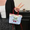Bolso de Cuadros, Nuevo Estilo de Verano, Fresco y Sencillo Diseño de Cerezas, Bolso Pequeño para el Trabajo, Lazo de Puntos, Lindo Bolso Cruzado