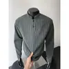 Moletom com Capuz Listrado Gola Henley Listras Espinha de Peixe Americano Masculino High Street Pulôver Camiseta de Manga Longa Camada Base Casual Retrô