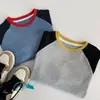 Camiseta infantil de manga comprida, roupa fina de outono para bebês, camiseta básica para meninos, estilo primavera e outono para meninos, atacado