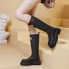 Botas altas clásicas para mujer con plataforma, que aumentan la altura, adelgazantes y alargan las piernas, rojas, suaves y cómodas, modernas botas de montar para mujer