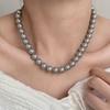 Collar de Perlas de Cristal Gris Plateado Fresco Estilo Mismo de la Ins Blogger, Cadena de Suéter Clásica Retro Francesa en Capas