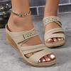 Sandalias europeas y americanas nuevas 2024, sandalias con costuras huecas para mujer, sandalias de cuña cruzadas de tacón alto, zapatillas de talla grande para mujer