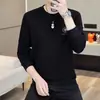 Sudadera con Capucha Jacquard de Manga Larga para Hombre Nueva de Primavera y Otoño, Top Casual de Cuello Redondo, Suéter Versátil, Camisa Base Atractiva