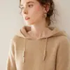 Suéter de Caxemira Novo Outono e Inverno Feminino com Capuz Tricotado Camada Base Solto e Versátil Pulôver Suéter de Manga Longa Moletom Simples