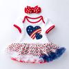 Ropa de Verano Infantil Transfronteriza Nuevo Vestido Harper con Estampado de Estrellas de Manga Corta para Niñas del Día de la Independencia Estadounidense Conjunto de Dos Piezas