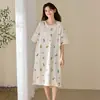 Camisola para Mulheres Verão Algodão Puro Manga Curta Casual Fina Pijama Menina Fofa Saia de Verão 2026 Novo Roupa de Casa