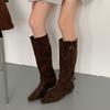 Botas de Punta Cuadrada para Mujer Otoño e Invierno 2025 Nuevas Botas de Mujer Botas Vaqueras Botas Largas Botas Planas Botas de Caballero Botas Ajustadas
