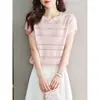 2026 Novo Top de Cânhamo Vazado Super Bonito Camiseta Bonita Roupa Íntima Verão Malha de Tencel Manga Curta Camiseta Feminina