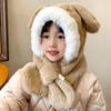 Gorro y bufanda de invierno para niños, de una pieza, con bonitos dibujos animados, esponjoso, a la moda para mujer, con orejas y cuello a juego.