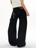 Jeans Unisex de Pierna Ancha Rectos Casuales con Tachuelas y Estampado de Leopardo Estilo Callejero Retro Americano Negros Versátiles de Moda