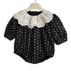 Ropa Nueva de Otoño para Bebé Niña, Manga Larga Negra Floral, Ropa de Gas Fart de Estilo Extranjero, Cuello de Muñeca, Encaje Japonés