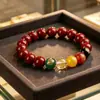 Pulsera del Dios de la Riqueza de Cinco Vías con Arena Dorada Púrpura y Cinabrio de 10 mm, Cuentas de los Cinco Elementos, Pulsera del Dios de la Riqueza de Cinco Vías con Bajo Contenido de Cinabrio para Hombres y Mujeres