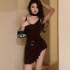 Venta al por Mayor Transfronteriza Estilo Sexy de Chica Caliente Vestido Corto Ajustado con Tirantes Nueva Moda Corte Ajustado Irregular