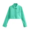 Camisa Corta de Manga Larga a Rayas con Solapa y Bolsillos, Versátil de Moda, Europea y Americana, para Mujer, Primavera