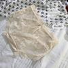 Ropa interior de encaje de satén de puro deseo estilo francés para mujer, bordado de flores caladas, sexy, transparente, entrepierna de seda de morera, talle medio, tipo vaina, talla grande