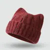 Bonito Gorro de Punto con Orejas para Mujer, Estilo Coreano de Otoño e Invierno, Versátil, Cálido, Protector de Orejas, Adelgazante para la Cara, Gorro de Lana de Punto para el Frío