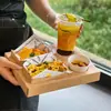 Bandeja Descartável de Papel Kraft para Sanduíche e Café da Manhã com Suporte para Copo de Café ou Chá com Leite Bandeja Comercial Impressa com Logo