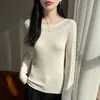 Tejido de punto fino de 6 lanas de un solo hombro hueco crochet para mujer primavera y otoño versátil de hombros descubiertos prendas de punto simple temperamento crochet al por mayor