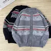 Trajes retrô Fair Isle para casal, nova coleção outono/inverno, suéter listrado de pelo sintético tipo vison, estilo relaxado e casual, cardigã de tricô de corte amplo