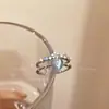 Anel Aberto Lua Azul Oceano Pedra da Lua Feminino Luxo Leve Nicho High-End Anel para Dedo Indicador Anel Ajustável Exquisito