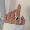 Nicho Design Sense Metal Banhado a Ouro Cor Gem Incrustada Amor Geometria Estilo Japonês e Coreano Moda Anel de Personalidade Aberta