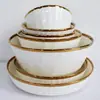 Plato Tazón de Cerámica Electrochapada con Borde Dorado, Plato Tazón de Porcelana Repujada