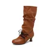 Fornecimento transfronteiriço: Botas femininas de outono e inverno, bico redondo, salto médio, cano alto, estilo europeu e americano, botas da moda plus size 7743