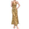 Vestido Halter de Cuello en V Estilo Chino Retro para Mujer Verano Falda Plisada Cubre Caderas