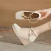 Jin Gang MJ90205 Zapatos Mary Jane de Cuña con Punta Cuadrada para Mujer Tejido de Paja Cuerda de Cáñamo Suela Gruesa Correas Cruzadas Aumentadores de Altura Zapatos de Salón