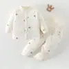 Jaqueta de Algodão Fina com Abertura na Virilha para Bebê, Uso Duplo, Acolchoada Espessa, Roupas de Algodão para Bebê, Conjunto de Duas Peças de Casaco de Algodão para Outono e Inverno, Calça