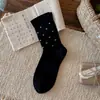 Calcetines de Algodón Puro con Pequeño Estampado Floral Suave de Otoño para Mujer de Media Pantorrilla Estilo miu Retro Viento Frío Sin Costuras Versátiles Calcetines Arrugados
