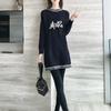 Vestido popular de otoño e invierno para mujer, camisa ajustada de manga larga, elegante, holgado, estampado coreano, de longitud media.