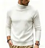 Outono Inverno Novo Suéter Masculino Gola Alta Cor Sólida Listras Verticais Slim Fit Pulôver Tricô Camisa Base Casual Jovem