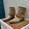Botas Western Dobráveis Duas Vias Cor Melanóide Femininas 2026 Outono Novo Salto Grosso Fosco Botas Longas Retro Botas Femininas Empilhadas