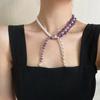 Guofeng Vintage Natural Ametista Cascalho Ágata Forte Luz Imitação Pérola Design Sense Clavícula Corrente Colar