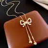 Acessórios de Colar com Laço de Zircônia e Franja Estilo Coreano para Mulheres, Corrente de Suéter Elegante e Exquisite, Colar de Luxo Leve e de Alta Qualidade