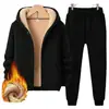 Traje deportivo de ocio de lana de cordero para hombre, otoño e invierno, holgado, de talla grande, con forro polar grueso, con capucha, cálido, conjunto de suéter para hombre
