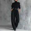 Nuevo Estilo Primavera y Otoño 2025 Cuello Alto De Jong Mangas Largas y Pantalones de Cintura Alta con Cinturón y Traje de Moda Casual para Mujer