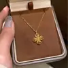 Banho de Ouro Real Xiaohongshu Mais Vendido Colar Flor Trevo de Quatro Folhas Banhado a Ouro para Mulheres, Estilo Vintage Old Money, Peça Única Envio Direto