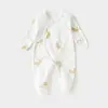 Macacão Bebê Classe a de Algodão Puro com Amarração, Macacão para Recém-Nascido com Coberturas para Mãos e Pés, Costura Fluorescente Roupa Íntima para Recém-Nascido