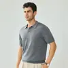 Suéter de malha pulôver de manga curta 100% lã, fio Yangzi alemão fiado finamente, contagem 16, lã pura, novo estilo outono/inverno com gola de lapela