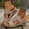 Sandalias de Cuña de Suela Gruesa con Tira Única y Corte Floral Abierto para Mujer, Talla Grande, Adecuadas para Uso en Exteriores y Playa, Primavera 2026