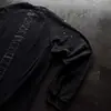 Sudadera Unisex de Manga Larga Negra Metálica Vintage Desgastada con Remaches y Logo Sencillo de Diablo, Mangas Raglán, Estilo High Street Americano