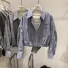 Nova camisa listrada de outono estilo coreano com gola grande para mulheres, modelagem solta, emagrecedora, top casual versátil