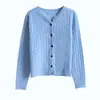 Cárdigan Retro de Punto Trenzado 100% Lana Pura Cuello Redondo para Mujer de un Solo Botón Manga Larga Diseño Texturizado Prendas de Abrigo Suéter