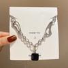 Estilo japonês-coreano personalizado aço titânio geométrico preto gema pingente colar Hip-hop Sweet Cool Style Light Luxury All-match Sweater Chain feminino