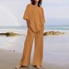 Conjunto Casual de 2 Piezas para Mujer Moda Verano 2026 Conjunto con Cinturón Bolsillo Top de Manga Corta Cuello Redondo y Pantalones de Pierna Ancha